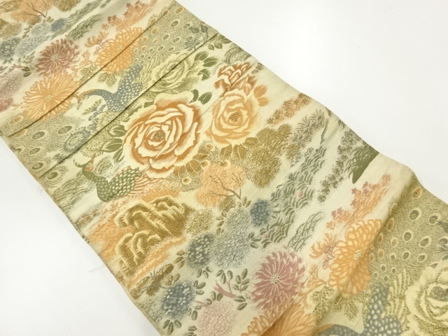 アンティーク　花鳥模様織出し丸帯（材料）